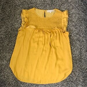 Loft Mustard Yellow Size Small Flowy Ruffles Tank Top